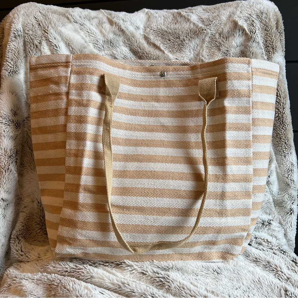 Striped Tan and White Tote Bag Soft Material